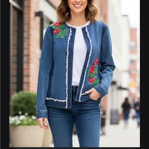 Relativity Blue and Red Embroidered Jean Jacket